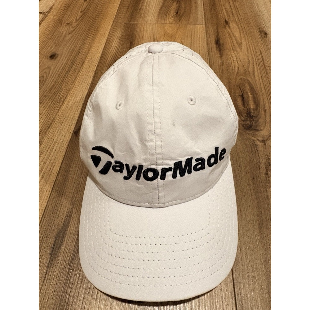 TaylorMade Adult White Golf Hat Adjustable Strapback Baseball Tour Authentic Cap